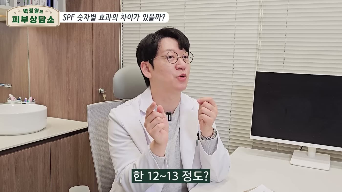Video screenshot: Dr. Park explaining that half the recommended amount of an SPF 50 works out to only about 12 to 13
